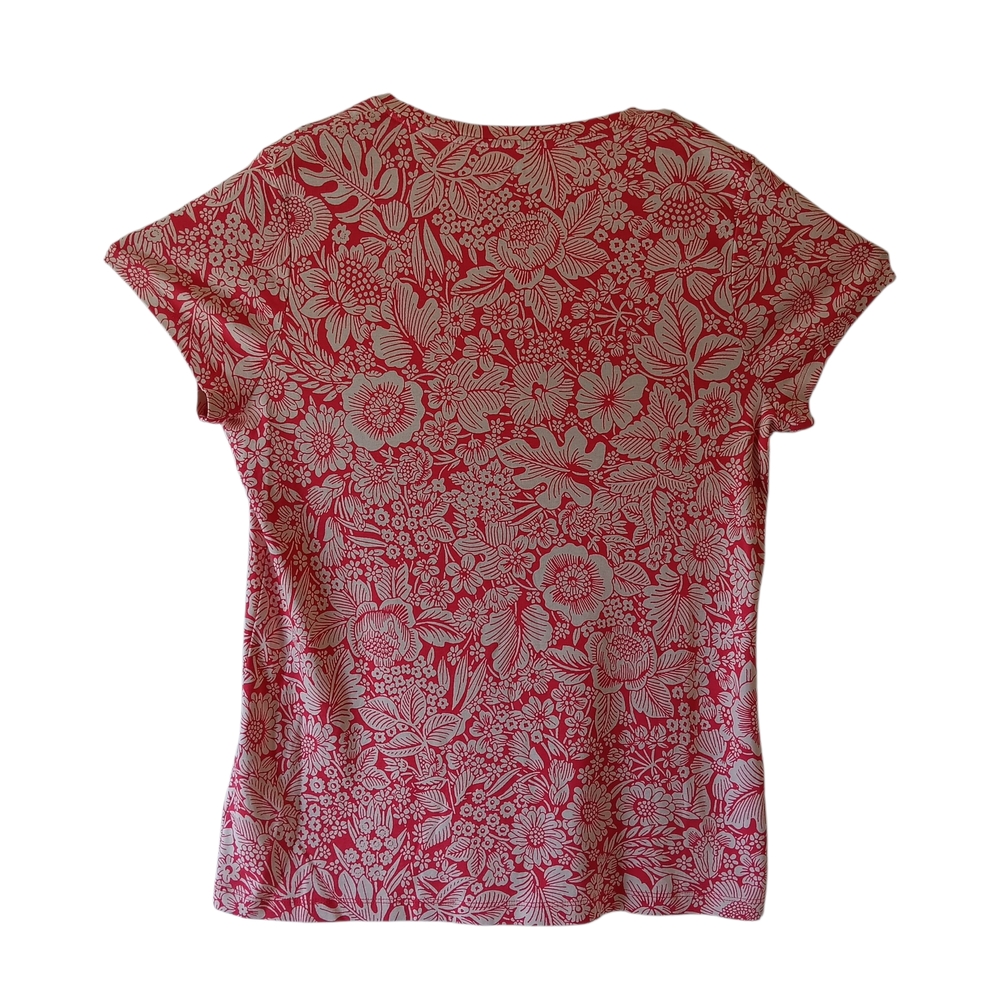 Croft & Barrow women's red/white floral short-sleeve v-neck top size L - Picture 5 of 9